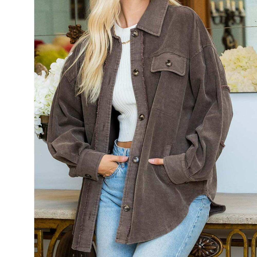 Sweet Lovely By Jen Mocha Corduroy Shirt Shacket S